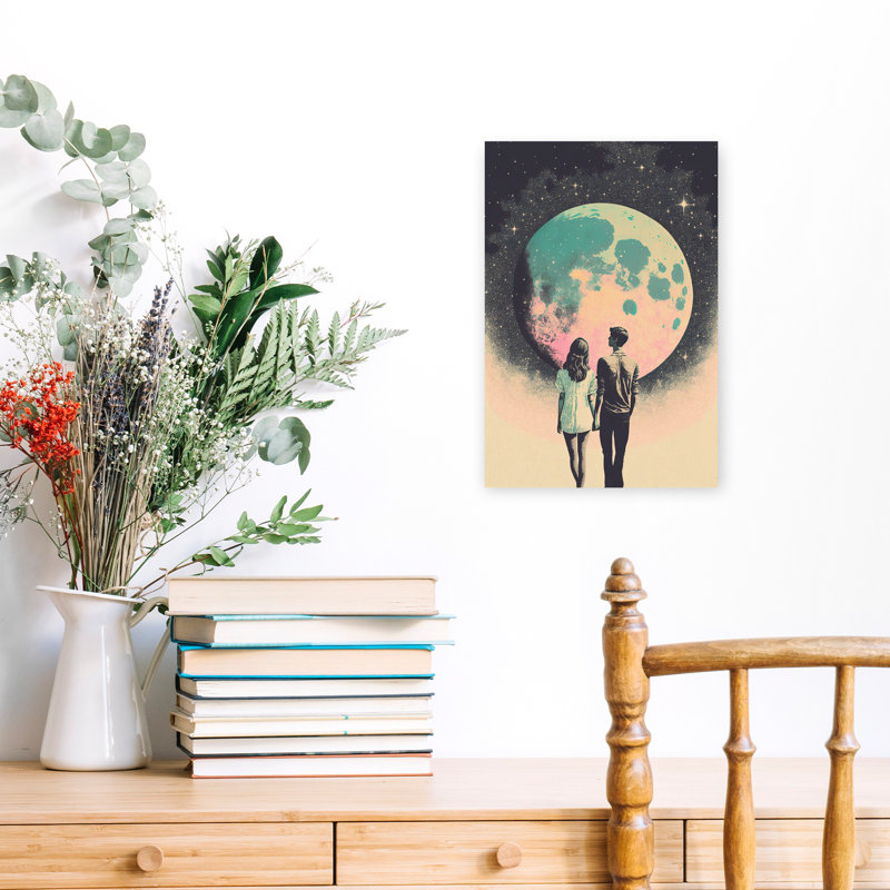 «Lunar Lovers 'Journey Dreamy Retro Romantic Landscape Nature, art mural, H 18 po x l 12 po