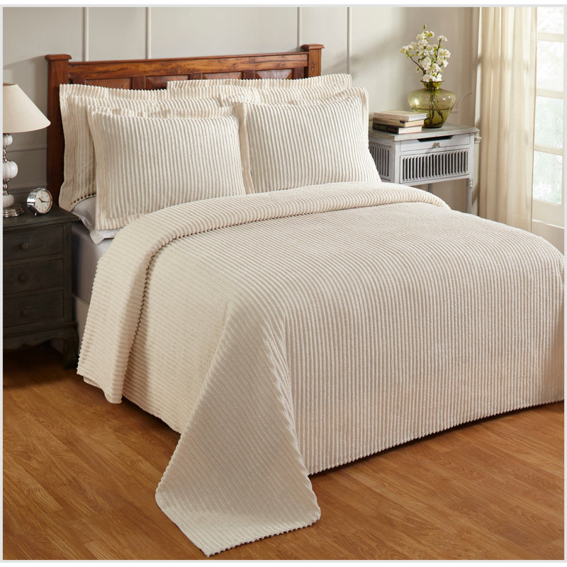 Gray Queen Cotton Chenille Tufted Bedspread Set with Shams