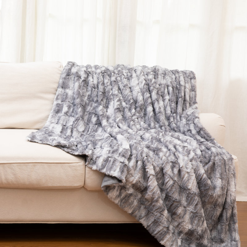 Couverture en fausse fourrure , L 50 po x L 60 po, Gris marbre