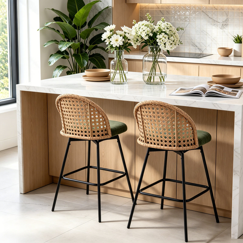 Swivel Upholstered Chenille Bar Stool, Green