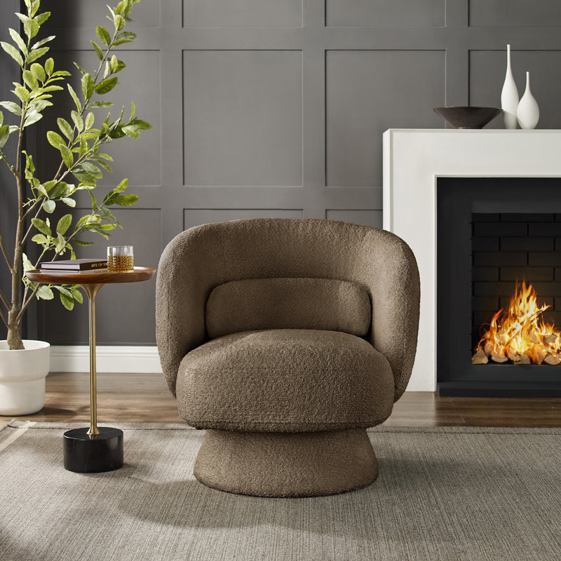 Saboor 30.7'' W Swivel Accent Chair, Nut Brown Boucle