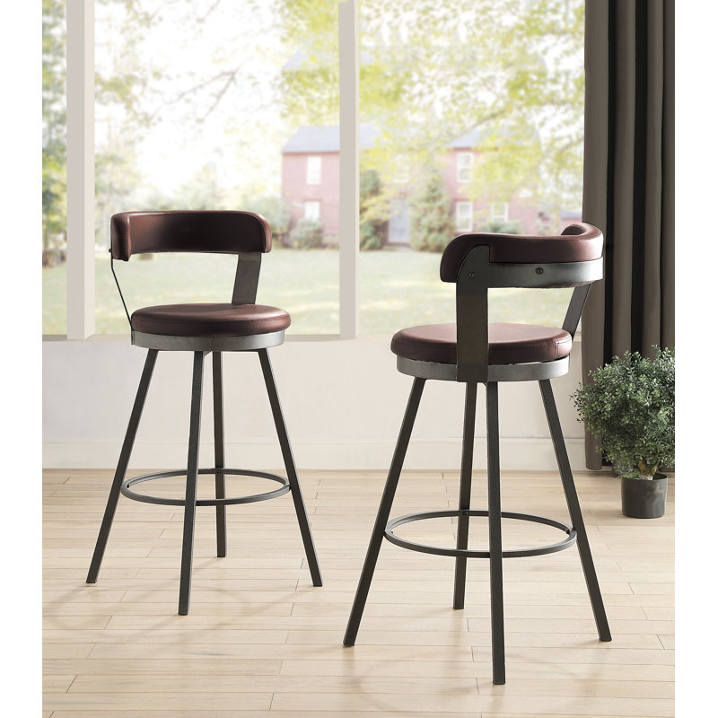 Laub Swivel Upholstered Counter Stool, Brown Faux Leather, Bar Stool (30" Seat Height)
