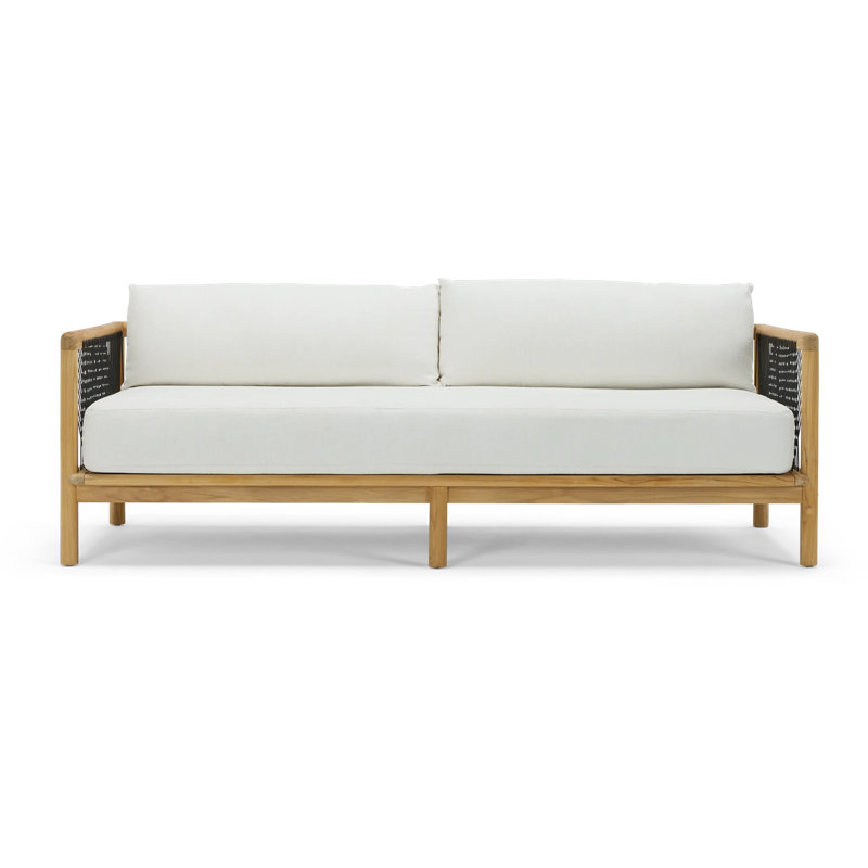 Canapé d'extérieur réversible en teck de 82 po de large avec coussins Sunbrella Reel Collection, Sunbrella Nurture blanc