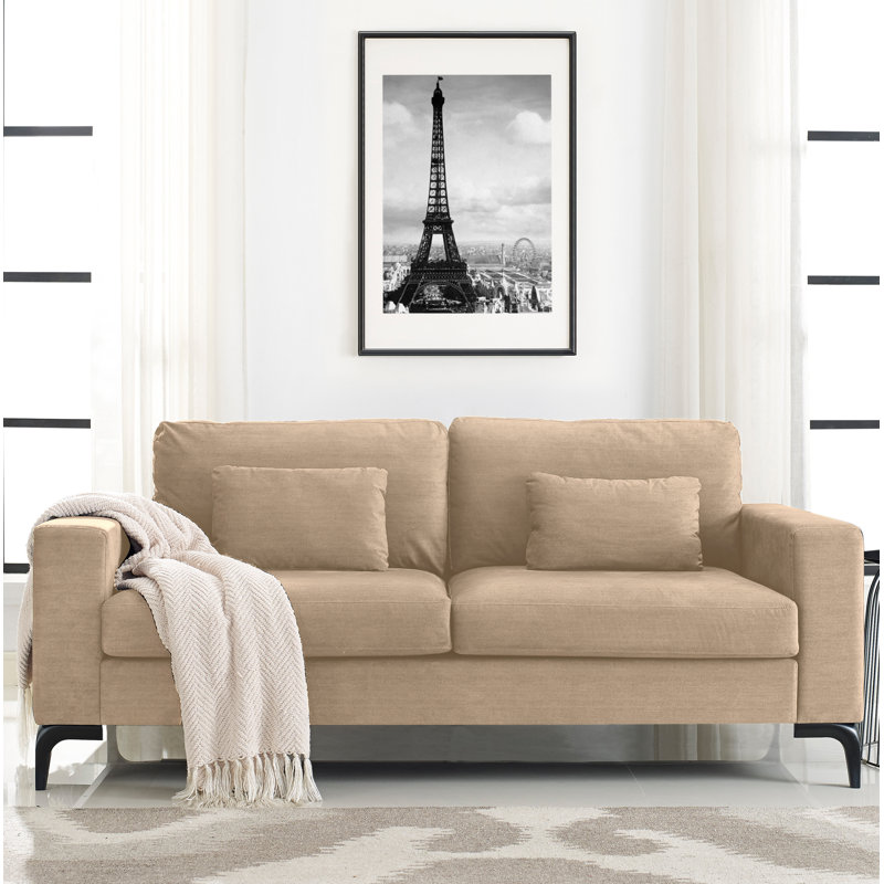 Tommy Hilfiger Austin Upholstered Sofa, Contemporary Square Arms Living Room Couch for Small Space, Cream