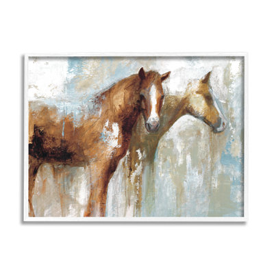 Layered Abstract Horses Foals Farm Animal Painting Oversized White Framed Giclee Texturized Art by White Ladder