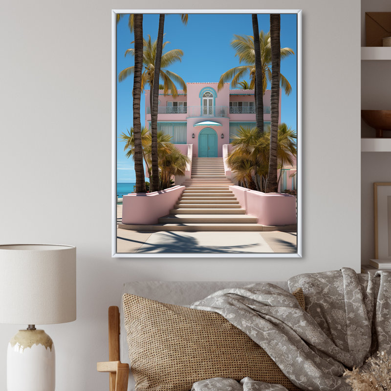 Laragh Miami, maison rose V, H 32 po x l 16 po x P 1 po, Cadre flottant blanc
