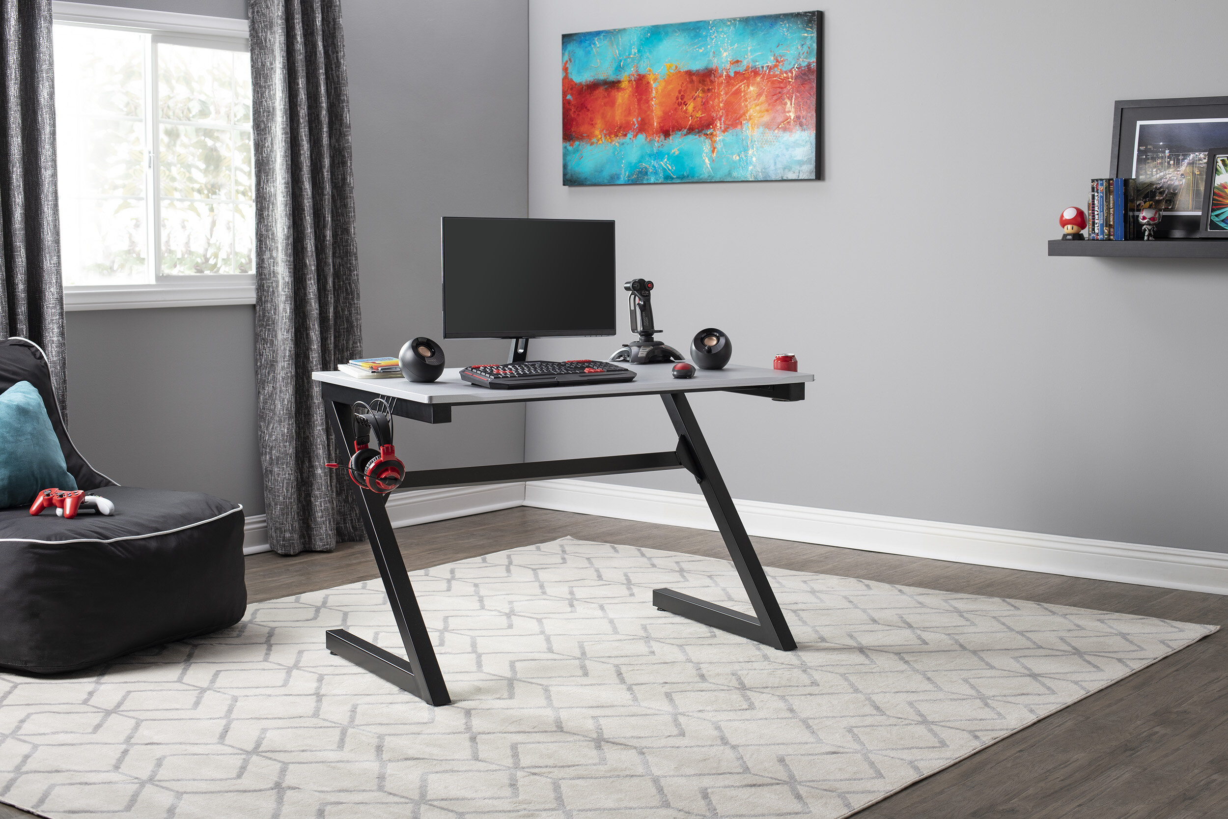 Flash Furniture Gaming Desk 45.25 x 29 Computer Table Gamer Workstation with Headphone Holder and 2 Cable Management Holes