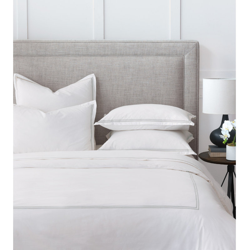Enzo Cotton Percale Duvet Cover, King Duvet Cover, White/Silver