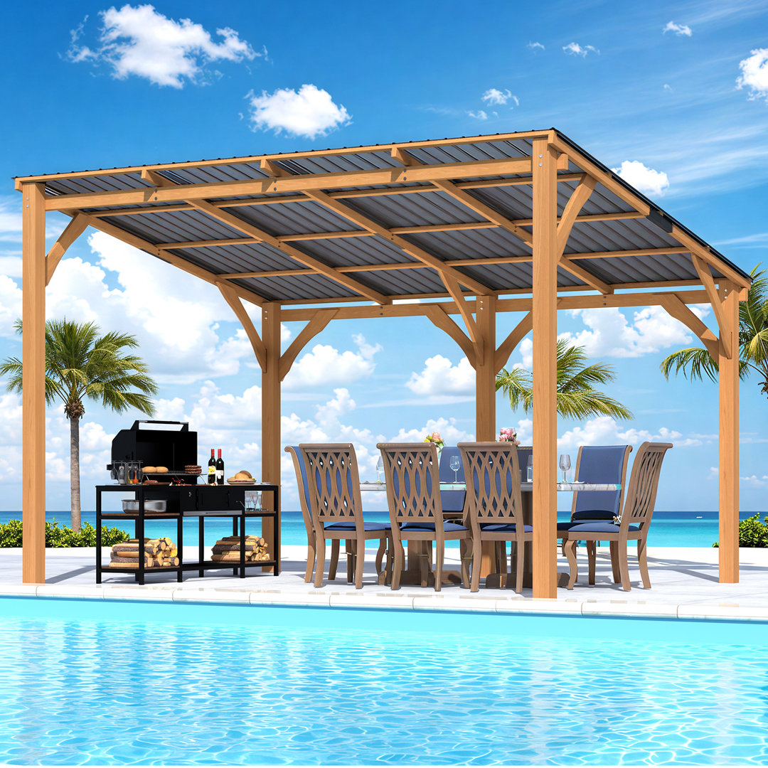 3X3M Outdoor Cedar Lean To Hardtop Pergolas And Gazebos Clearance