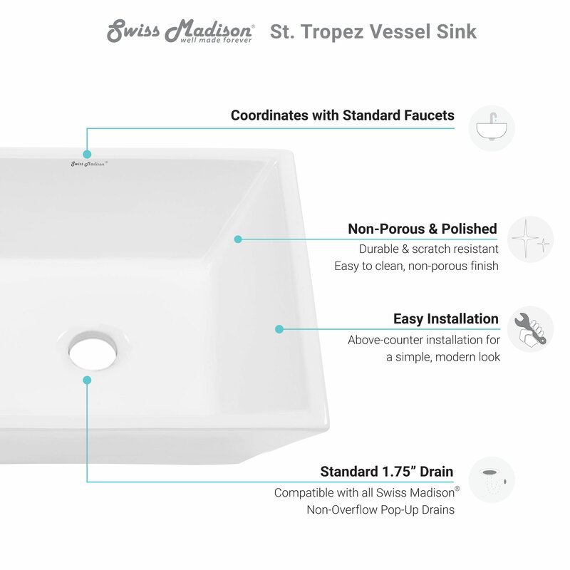 Swiss Madison St. Tropez® Ceramic Square Vessel Bathroom Sink & Reviews ...
