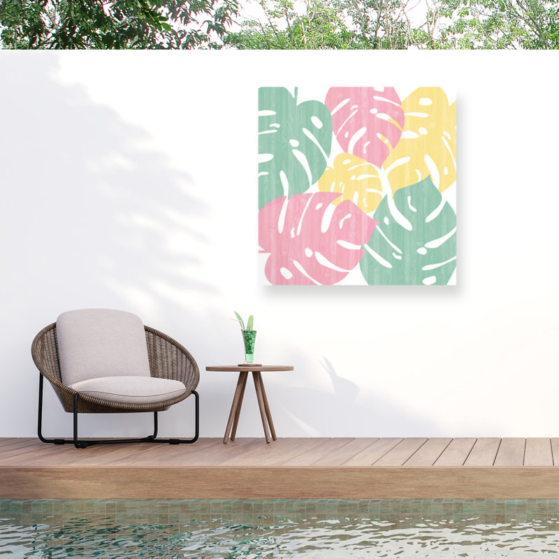 Toile pour l'extérieur «Monstera II Bright on White» de Sarah Adams, H 35 po x l 35 po x P 1,5 po