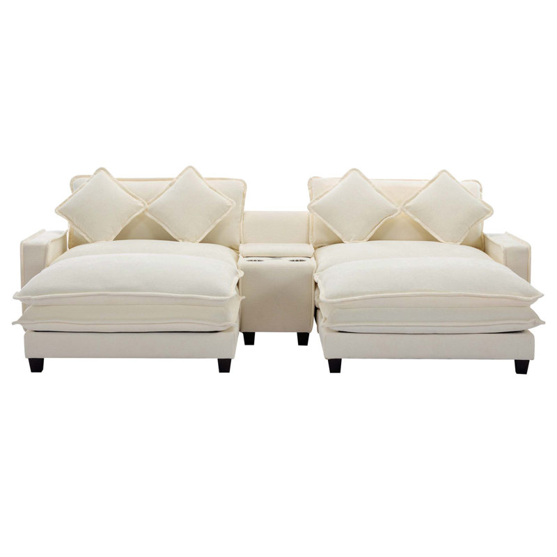 Cythina Upholstered Sectional, Beige Chenille/Polyester Blend