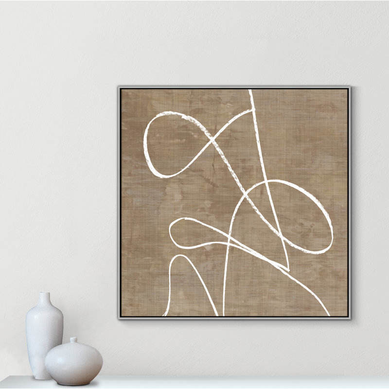 Catana Swooping Lines - Floater Frame Painting on Canvas, 46.5" H x 46.5" W, Silver