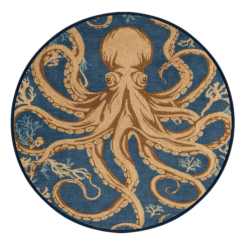 Washable Octopus Garden Coastal Area Rug, Rectangle 2' x 3'