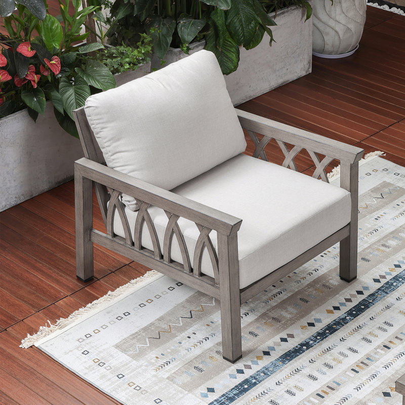 SeeHill Aluminum Outdoor Sofa Chair, Modern Patio Sofa Armchair with Washable Cushions, Weather-Resistant Outdoor Club Chair, Patio Armchair Furniture for Garden, Deck, Porch, Limed Oak