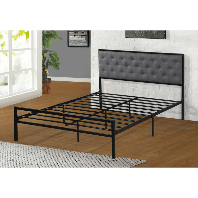 Lit plateforme capitonné Hartin, Double, Gris