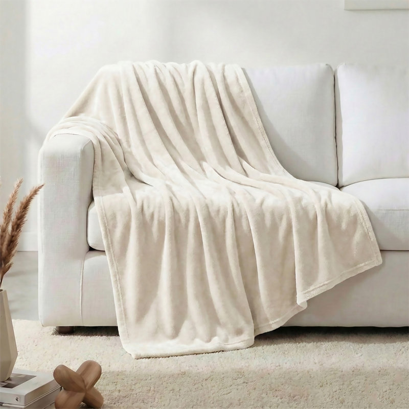 Warm & Cozy  Plush Velvet Blanket and Throw - Bedding, Twin, Ivory