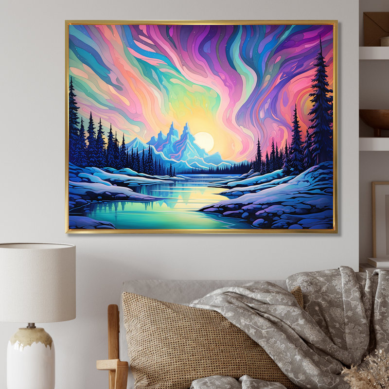 Impression sur toile Kawaii Borealis Lamdscape I, H 16 po x l 32 po x P 1 po, Cadre flottant doré