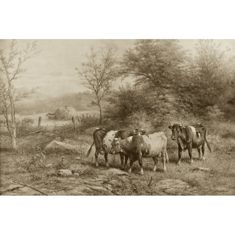 Grazing Cattle by George Riecke - Wrapped Canvas Print, 30cm H x 46cm W 