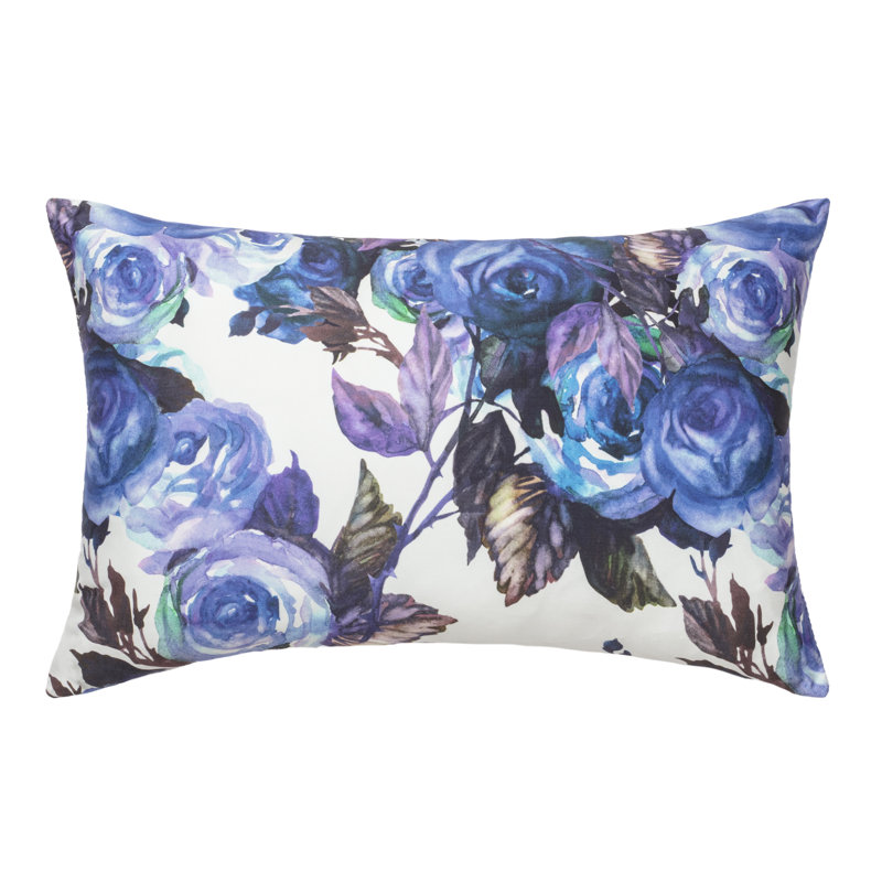 Floral Cotton Pillow Cover, Blue