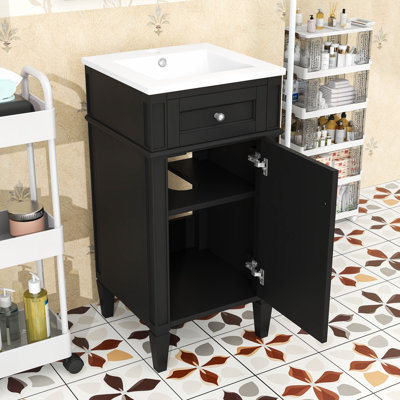 Meuble-lavabo de salle de bain avec lavabo, porte à fermeture douce et tablette réglable
