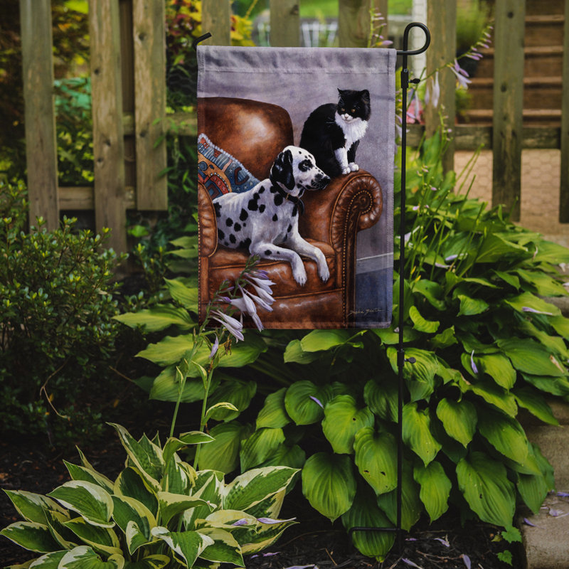 Drapeau de jardin dalmatien avec chat, H 15 po x l 11 po