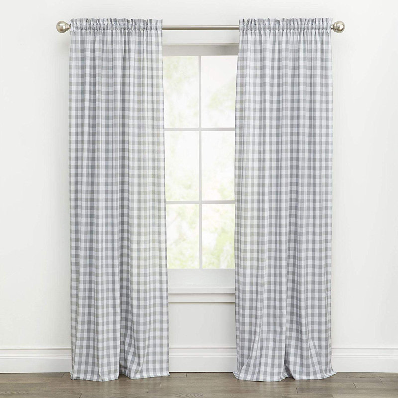 Ramillies Cotton Blend Semi Sheer Curtain Pair, Gray/White, 42" W x 63" L