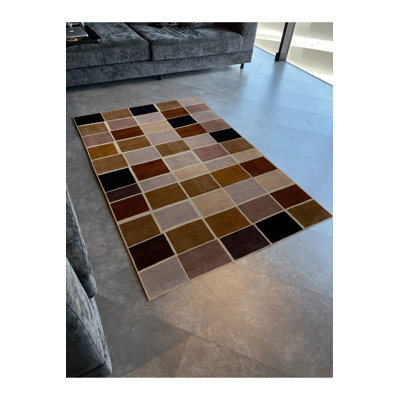 Tapis géométrique multicolore à motif géométrique carré et lavable à la machine