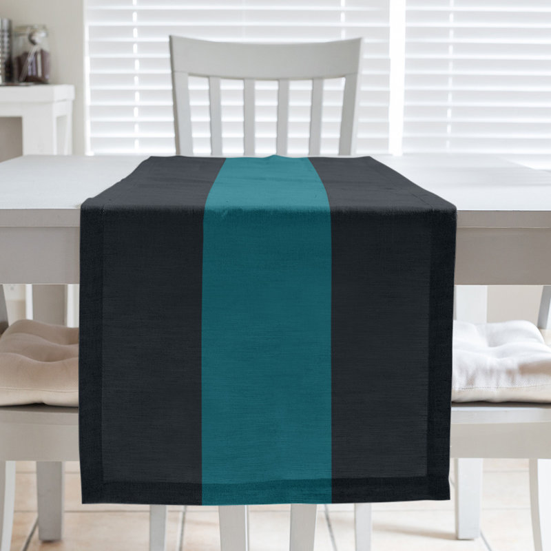 Cleveland Throwback Football Stripes Table Runner, 72" L x 16" W, Cotton Blend, Jacksonville Throwback Football Black/Teal