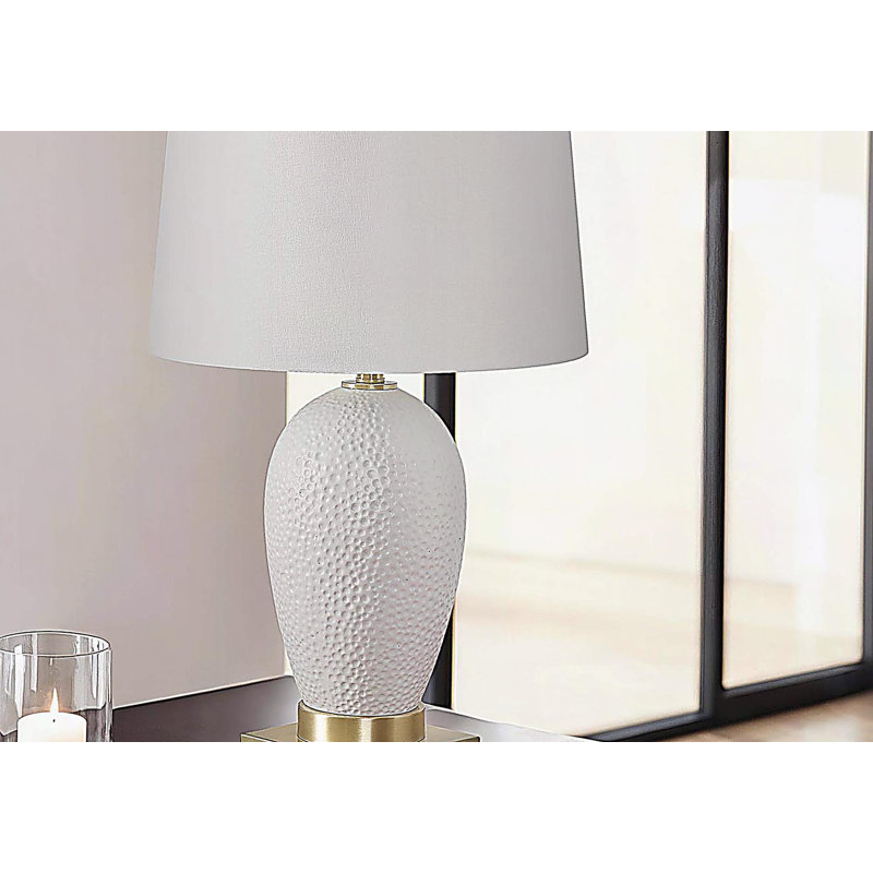 Lighting, h 26 po, lampe de table, céramique blanche, abat-jour ivoire / crème, transitionnel
