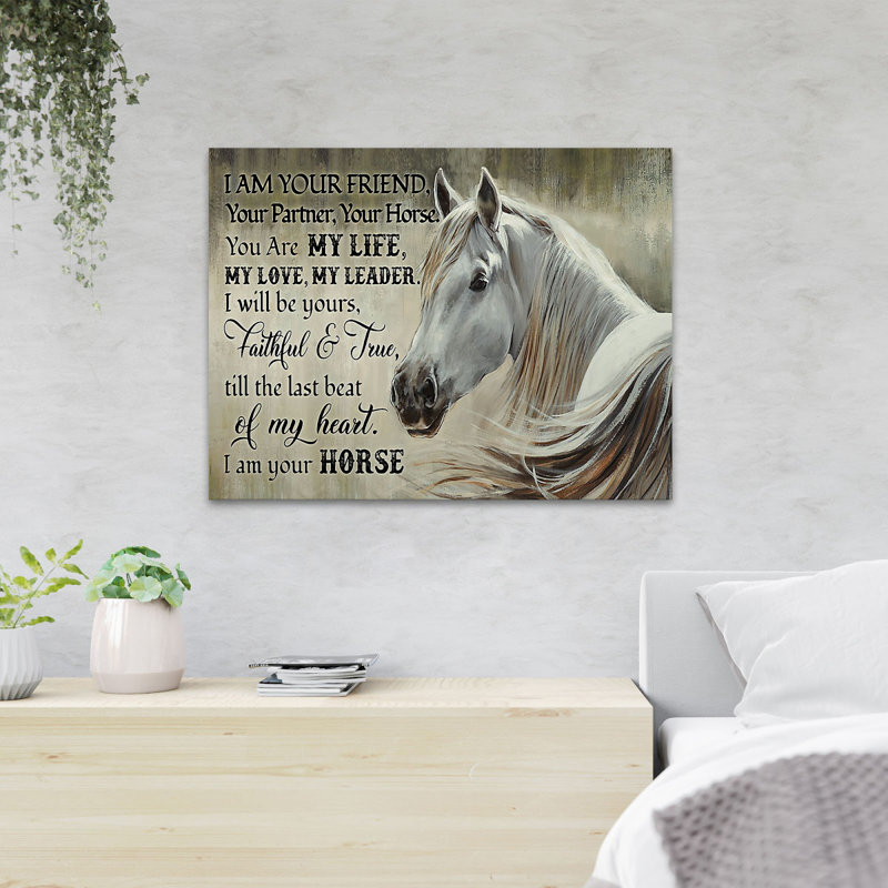 «A White Horse I Am Your Friend Your Partners Your Horse», reproduction d'art graphique sur toile tendue 1 pièce