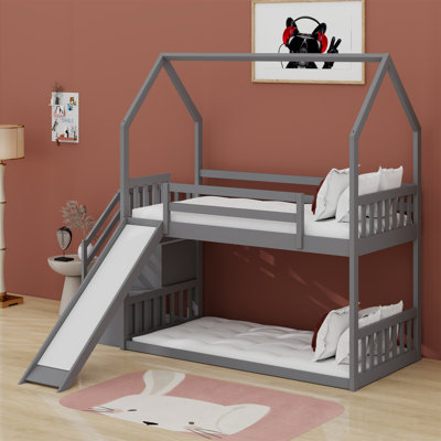 Lit superposé avec glissière convertible House, escalier de rangement pouvant être placé à gauche ou à droite