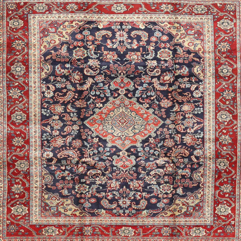 Tapis oriental rouge et bleu, Rond 7 pi