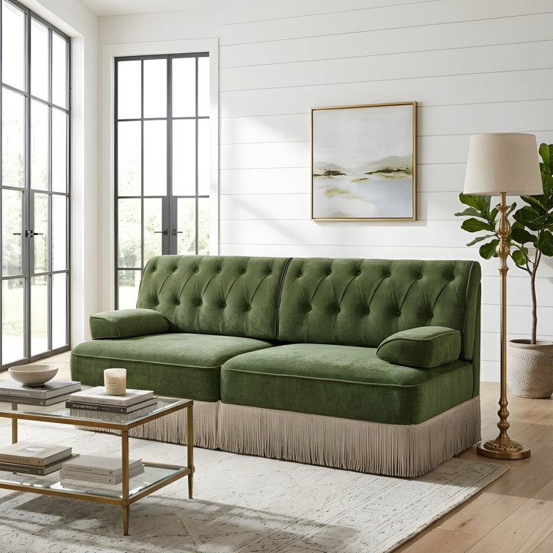 Canapé de style Chesterfield, H 34,18 po x l 76,58 po x P 33,78 po, Vert