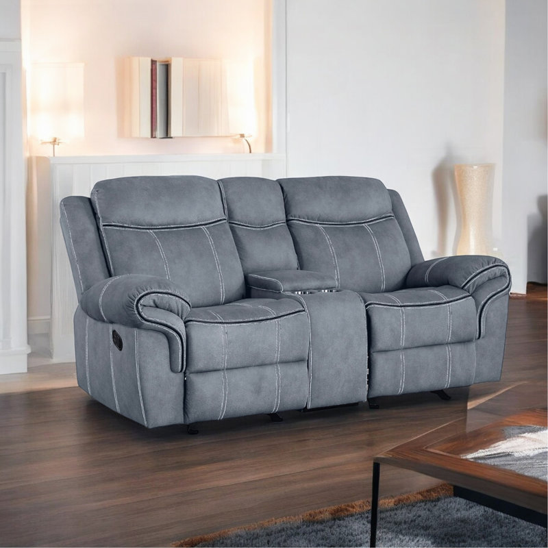 Jemma 80" Velvet Pillow Top Arm Reclining Loveseat, Modern Sofa Couch with Console,sofas,couches, Light Gray Velvet