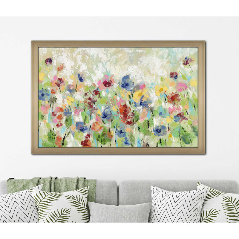 « printemps pâturage fleurs », reproduction de peinture à l’acrylique, H 21,5 po x l 27,5 po x P 0,75 po