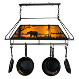 Bear at Lake 2 - Light Steel Handcrafted Rectangle Chandelier Pot Rack
