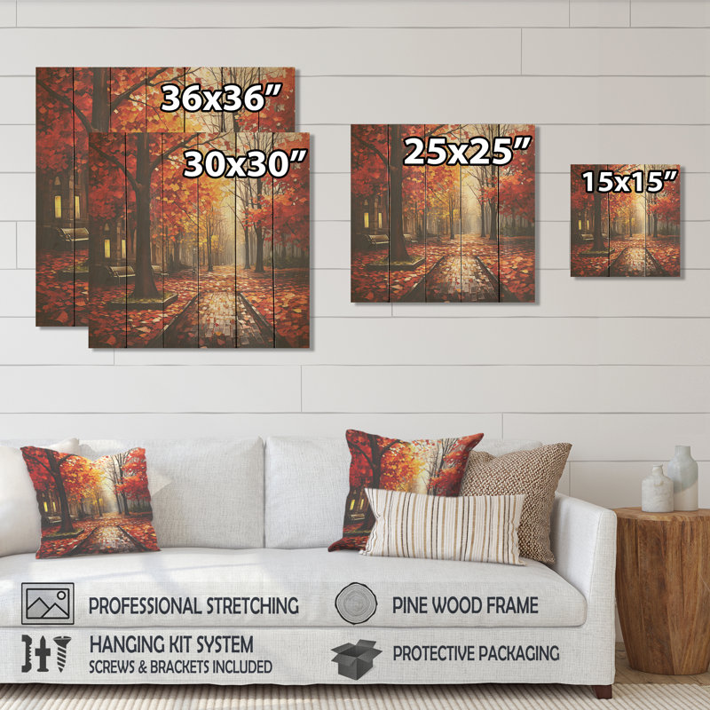Autumn Park Sycamore Trees - Tree Sycamore On Wood Print, 15" H x 15" W