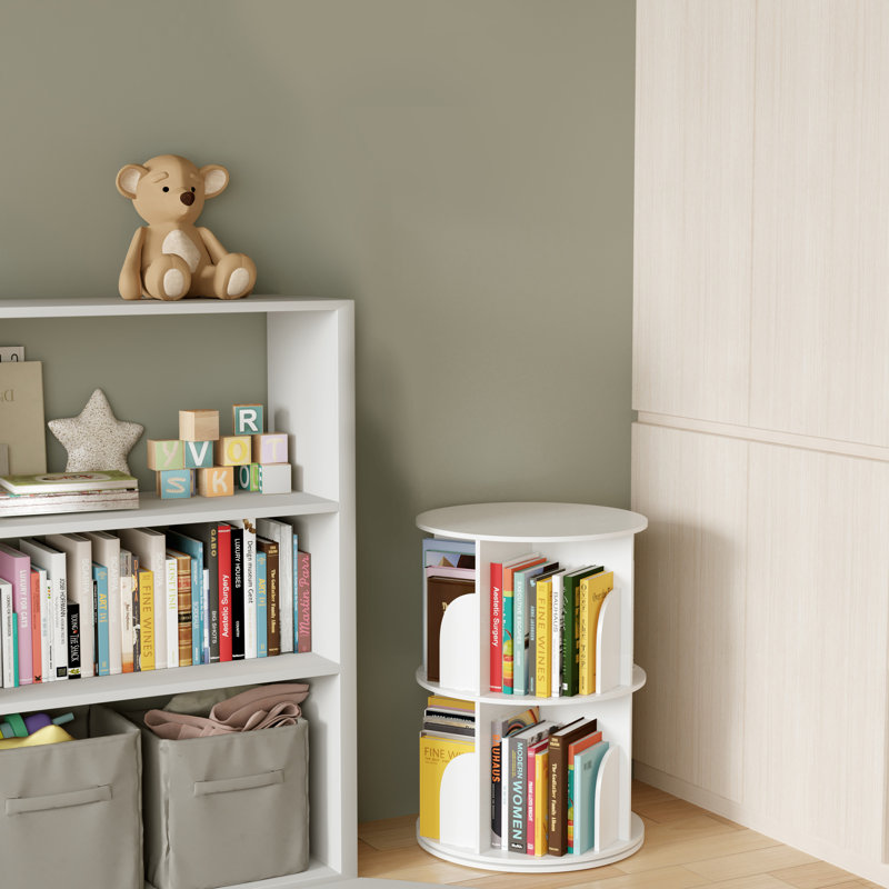 Rotating Bookshelf Tower, 360° Spinning Bookcase Lazy Susan, Revolving Round Carousel For Book Storage, Vertical Turning Spiral Corner Organizer