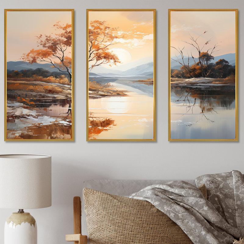 «Lakes Serenity Charm», impression d'art mural, Cadre flottant doré, H 28 po x l 36 po x P 1 po