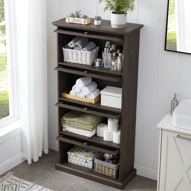 Vitrine 4 couches avec porte en verre rabattable, Brun