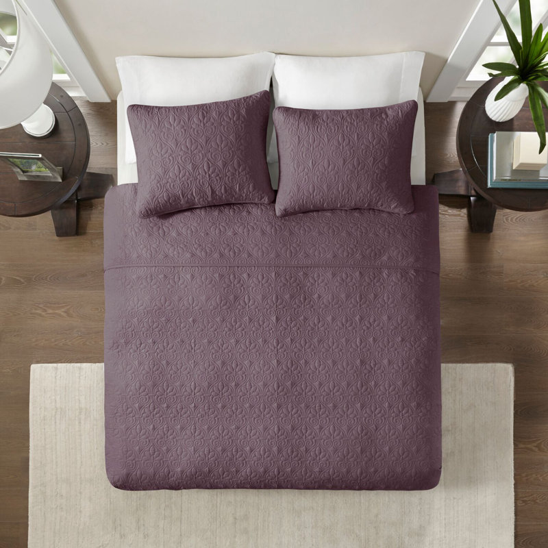 Quebec Reversible Quilt Set, Purple, Full/Queen Coverlet + 2 Standard Shams