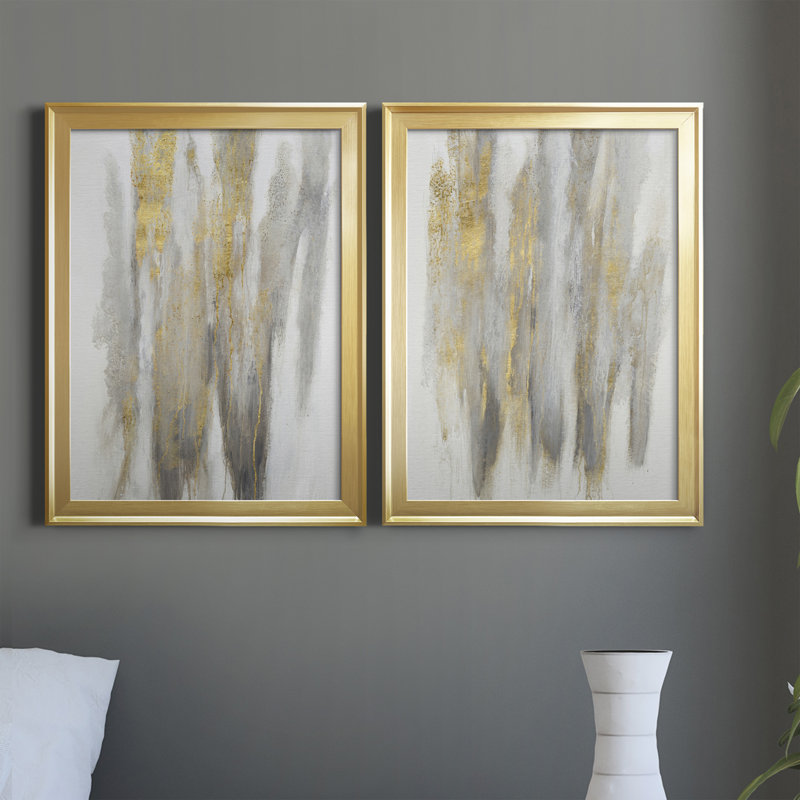 «Free-Flowing I», ensemble de 2 impressions encadrées sur toile, Cadre doré, H 42,5 po x l 30,5 po x P 1,25 po