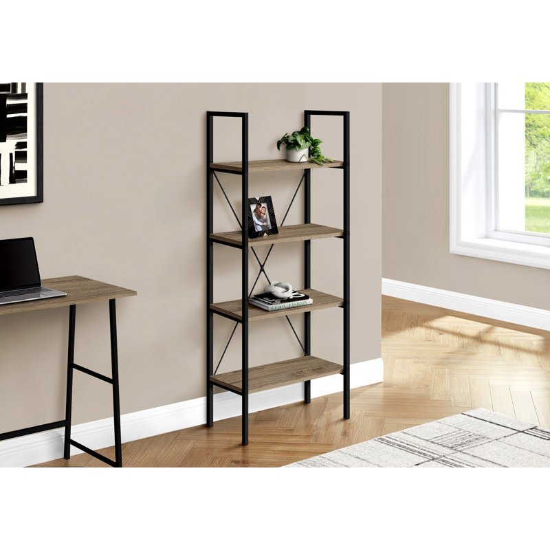 Cassiopeia 4 Open Shelves Metal Frame Bookshelf in Black/Brown Finish, 47.78" H X 23.59" W X 11.82"D, Taupe
