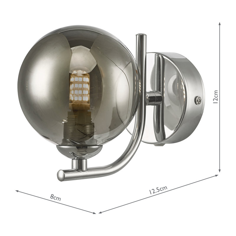 Wall Light, Polished Chrome, Smoke Glass
