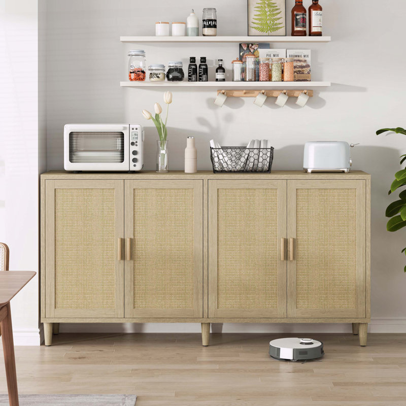Buffet 70 "en rotin avec rangement et tablettes réglables, Naturel