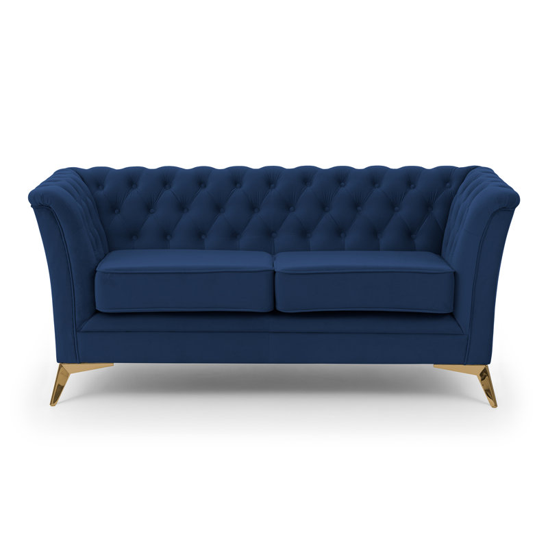 Whitby 2 Seater Velvet Loveseat, Gold, Navy Blue