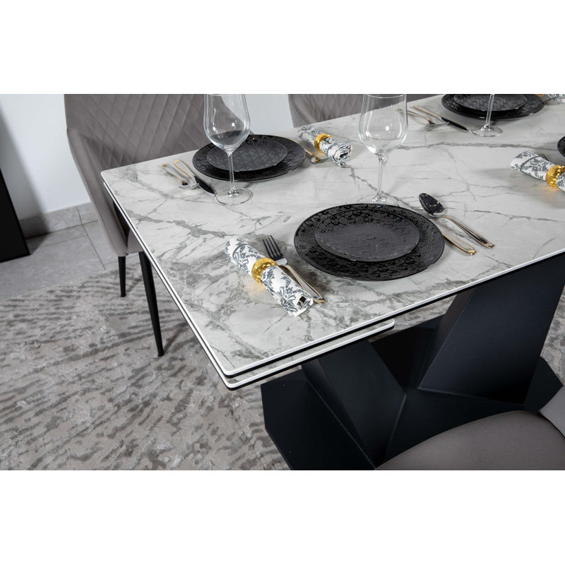 Parma Glass Top Metal Base Dining Table, 29" H x  55" L x 31" W 
