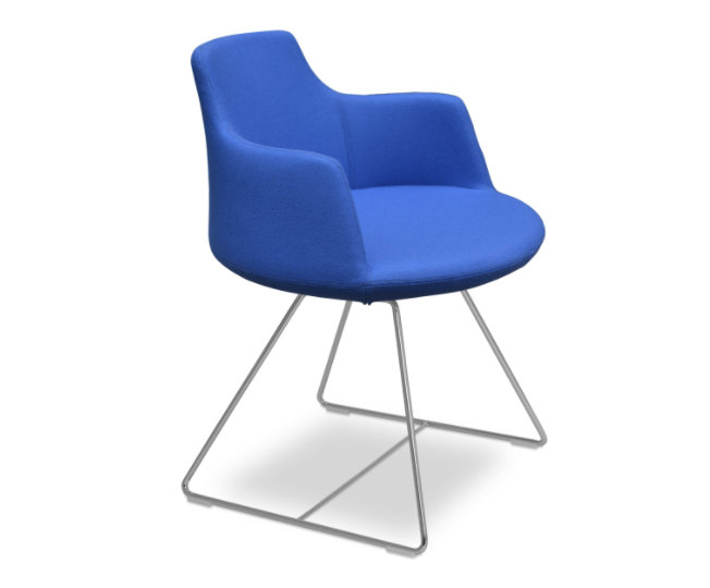 Dervish Wool Solid Back Arm Chair, Sky Blue