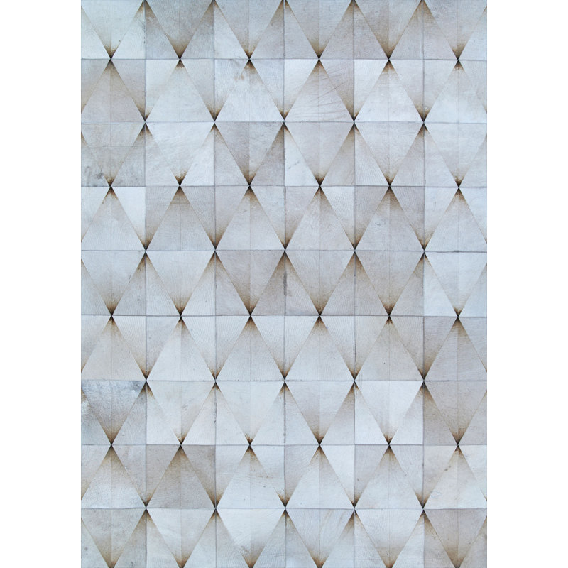 Easthampton Grey Geometric Handmade Cowhide Rug, Rectangle 2' x 4'